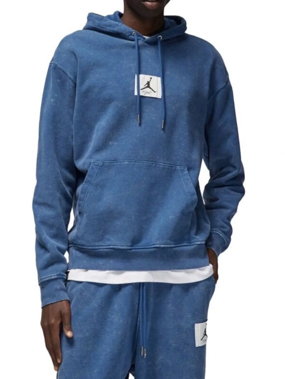 Jordan Essentials Fleece Blue Vintage-Wash Pullover Hoodie Jumpman Patch Size S